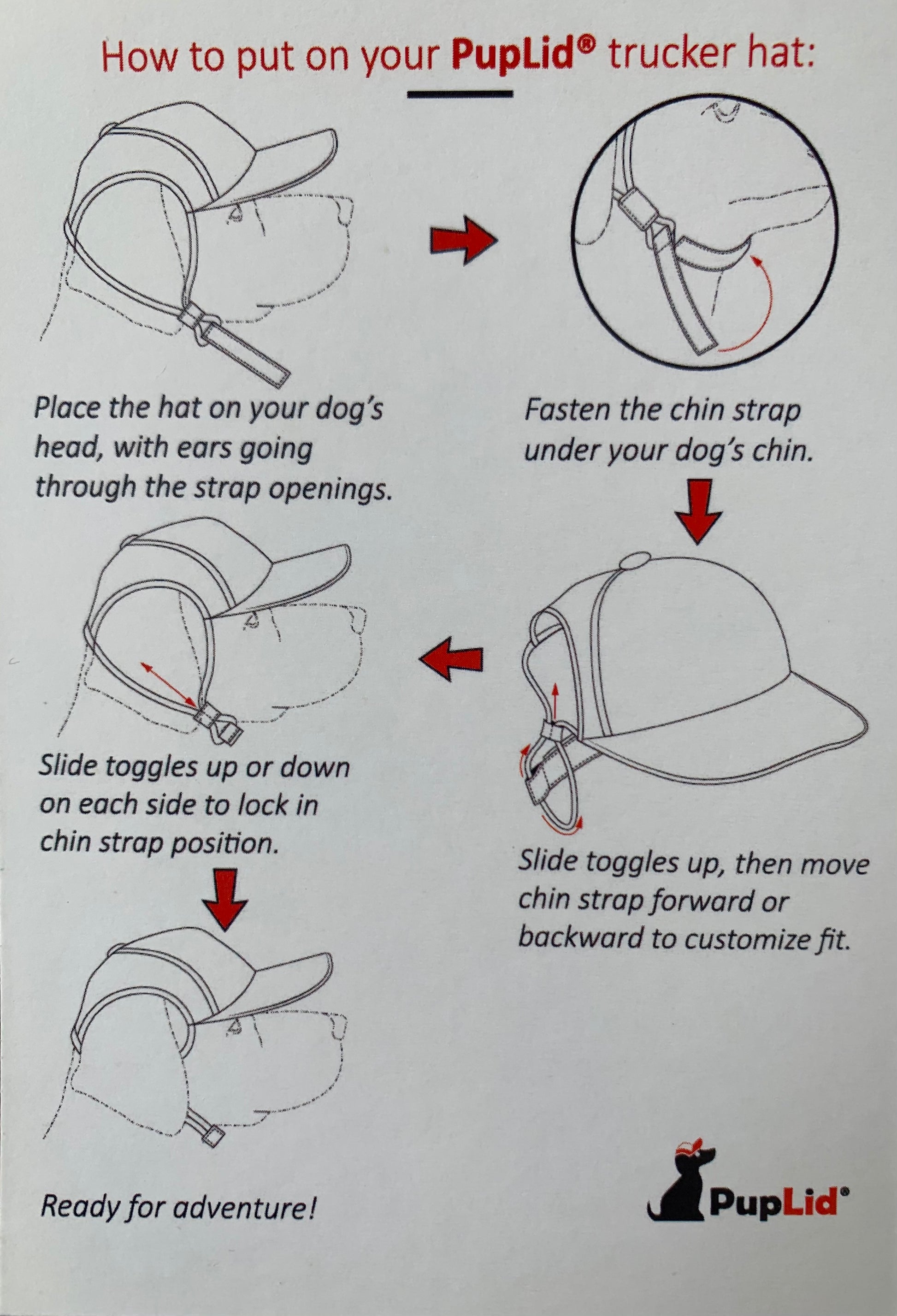 PupLid trucker hat instructions for how to put hat on dogs